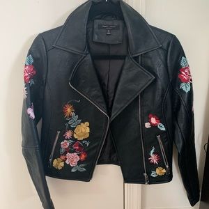 Floral embroidered leather jacket